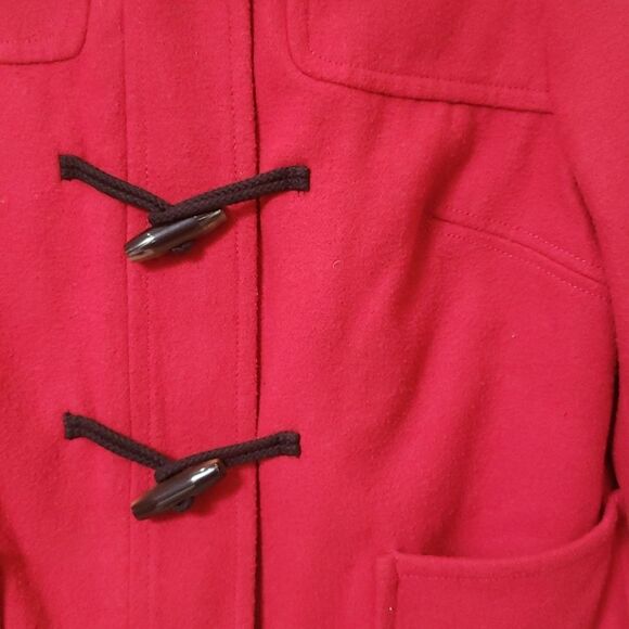 Old Navy Pea Coat Womens sz Medium Wool Blend Hooded Toggle Red - Picture 3 of 9